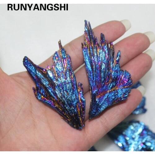 Runyangshi 1pc Natural Quartz Crystal Jet stone Rainbow Titanium Cluster Mineral Specimen Healing