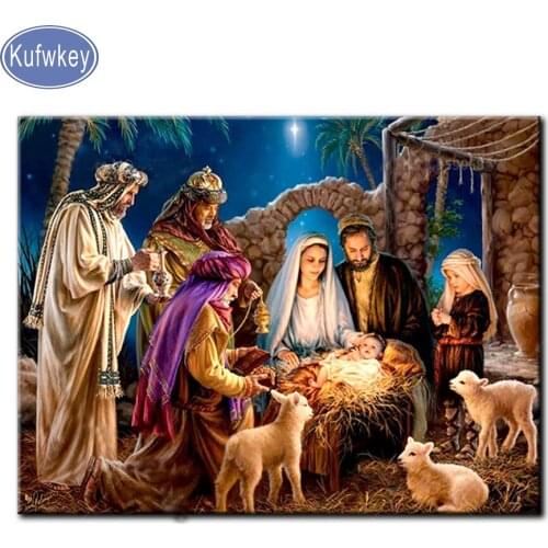 Full square drill DIY Diamond Painting Cross Stitch"was born of jesus"5D Diamond Embroidery Diamond Mosaic decoration