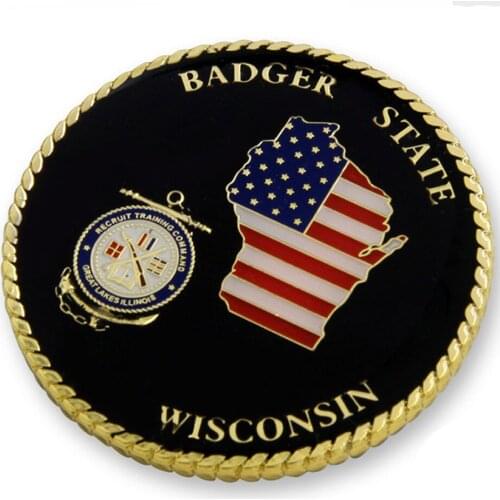 Gold Plated soft enamel coins cheap Rope Edge coins Customized US Military Challenge Coin low Price badger state metal coins