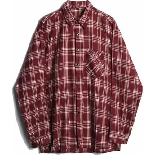 Female chemise homme Street Men Blouse Shirts Vintage Oversized Flannel Boyfriend Plaid Shirt For Women Casual Korean Tops