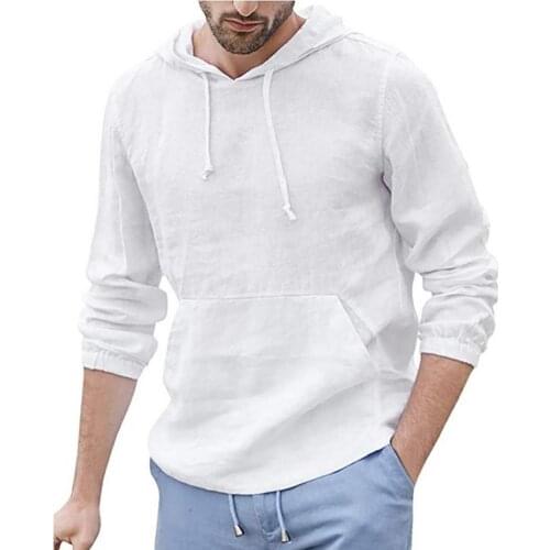 Hooded Front Pocket Retro Shirt Streetwear Solid Color Long Sleeve Men Top for Daily Wear