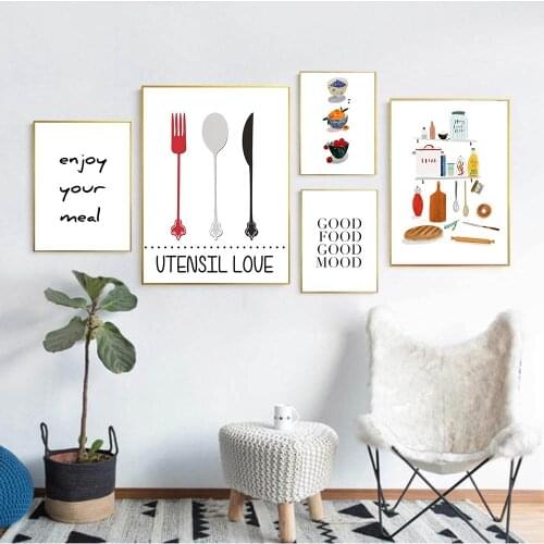 Self-adhesive Wall Stickers Kitchen Cooker Poster Nordic Cartoon Fruit Picture Wall Art Simple Quotes Painting Room Decoration