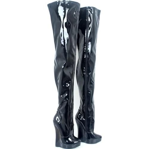 2019 New arrival 18CM High Heel wedges Platform Boots Women Sexy Fetish stunning slim Over-The-Knee Thigh Boots Unisex Plus Size