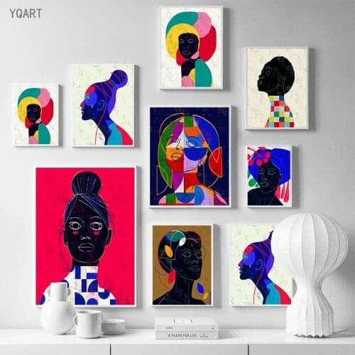 Modern Colorful Posters African Woman Canvas Paintings Abstract Wall Art Posters and Prints Scandinavian Art Picture Home Decor
