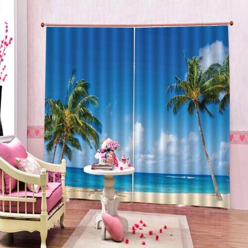 Modern Blackout Curtains For Bedroom Window Curtains For Living Room 3D Seaside Scenery Prints Flower Drapes Indoor Decor