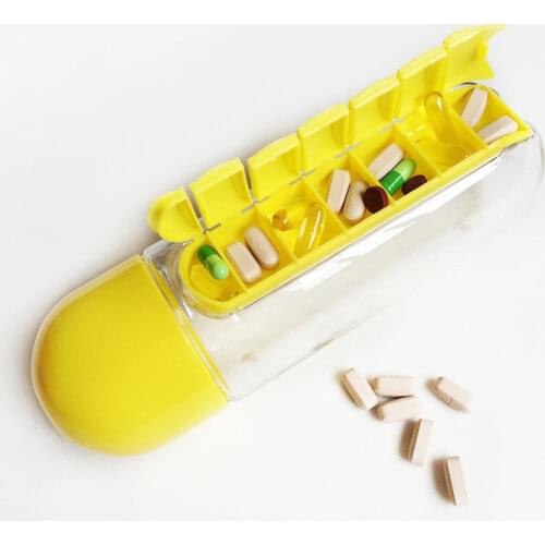 600ml Sports Plastic Water Bottle Combine Daily Pill Boxes Organizer Drinking Bottles Leak-Proof Bottle Tumbler Outdoor