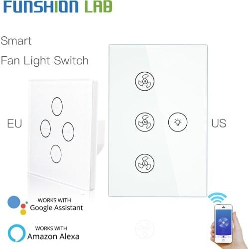 WiFi Smart Ceiling Fan Light Lamp Wall Switch Smart Life/Tuya APP Remote Various Speed Control Works with Alexa Echo Google Home
