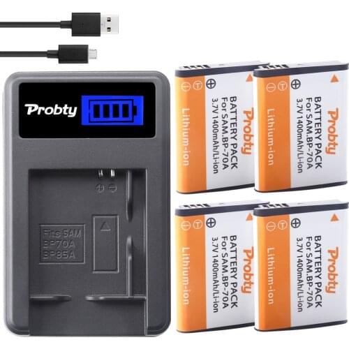 Probty 4x BP-70A BP70A Batteries +USB charger for Samsung ST90 ST150F ST700 ST6500 SL50 SL600 SL630 WB30F WB35F WB50F ES70 ES80