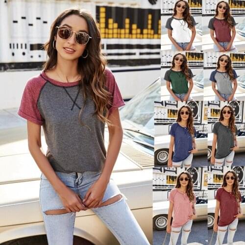 Woman Tshirts Summer 2021 New Tees Products Color Matching Neckline Short Sleeve T-shirt Harajuku T Shirt Women AXR2021201