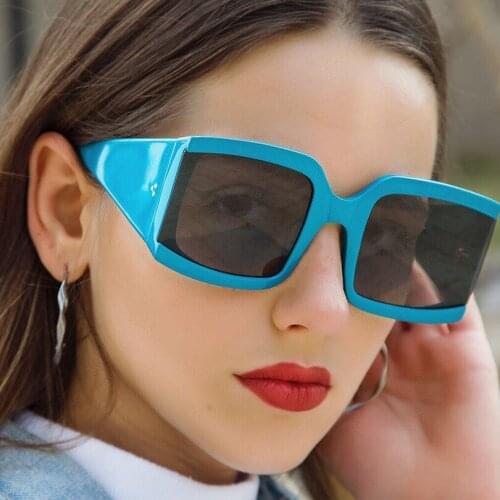 Square acetate frame women sunglasses fashion style grey lens with chunky temples