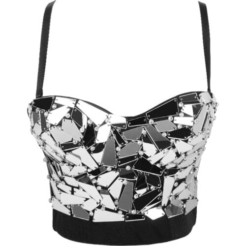 Sexy Performance Show Nightclub Beading Shiny Push Up Autumn Cropped Corset Tops Female Crop Top Mujer To Wear Out Camis Tops
