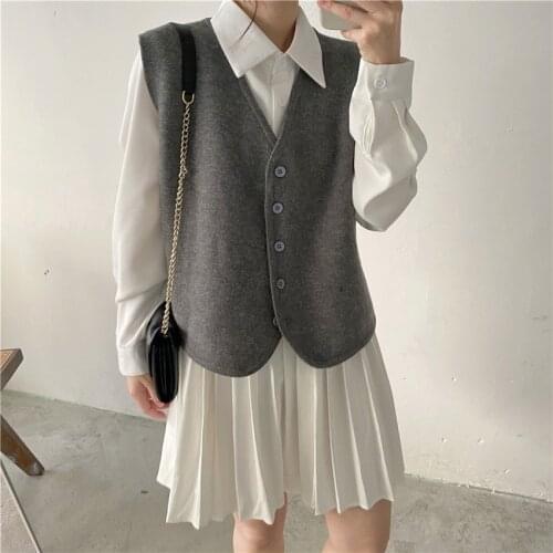 Autumn Winter Sweater Vest Women V-Neck Single Breasted Elegant Waistcoat Female Ladies Casual Knitted Chaleco Mujer