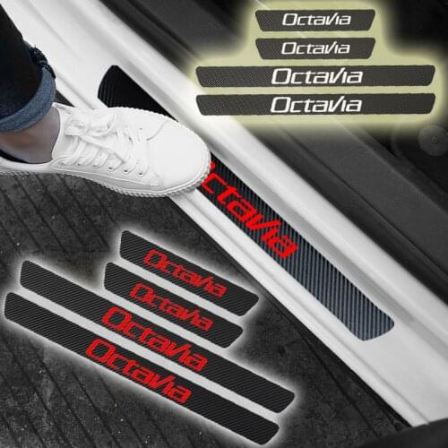 4X Car Styling Door Sill Protector Carbon Fiber Stickers For Skoda Octavia A7 A5 2 3 4 1 Mk2 Mk3 Mk4 5e Rs Vrs Accessories 2021