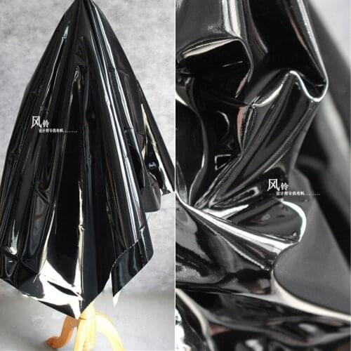Black Gloss Leather PU Fabric Stiff Tpu Sewing Crafting DIY Projects Bags Jacket Costume Dress Designer Fabric