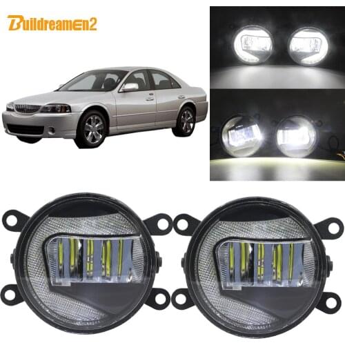 Buildreamen2 Car 90mm Round LED Projector Front Fog Light + DRL Daytime Running Lamp White H11 12V For Lincoln LS 2005 2006