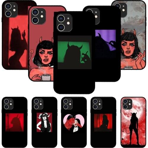 For iPhone 11 12 8 Plus Mini Pro X XR XS Max 4 5 7 6 6S 8 SE Phone Case Black Cover Shell Trend Bumper Art Sexy Devil Woman