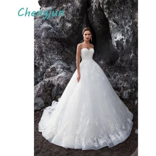 Chengjun Sweetheart Ball Gown White Ivory Tulle Wedding Dresses High Quality Lace Bridal Dress