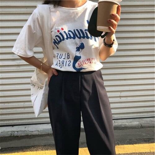 Girls Womens Short Sleeve T-Shirts Loose Blouse Cartoon Letter Print Round Neck Top NYZ Shop