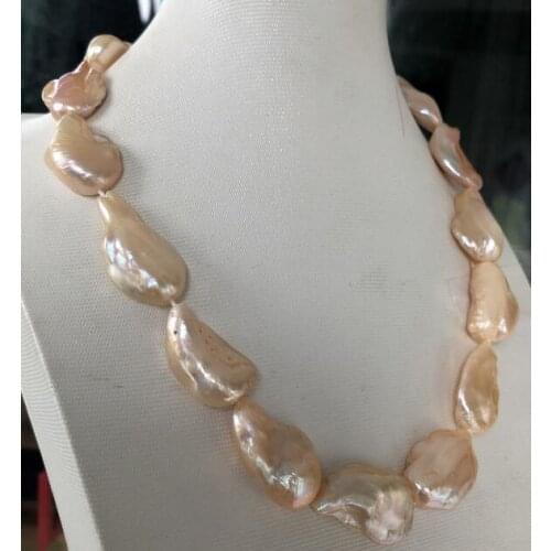 Elegant 13-15mm south sea baroque pink pearl necklace 18inch 36"