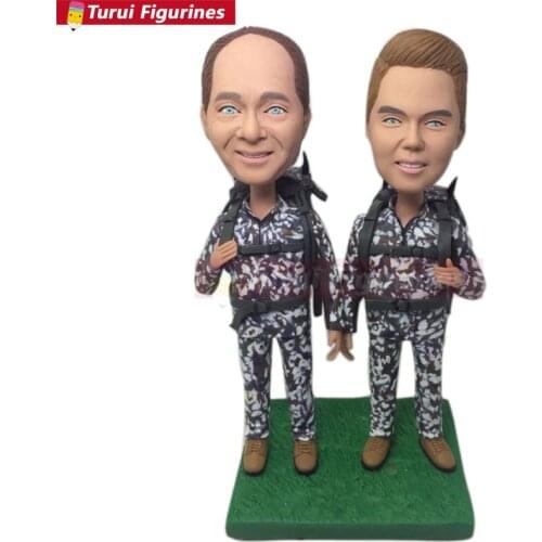 Father Son Hiker Custom Bobble Head Personalzied Clay Figurines Based on Customers' Photos Birthday Cake Topper Husband Boyfrien