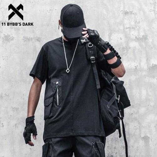 11 BYBBS DARK 2021 Zipper Pockets Hip Hop T-Shirt Men Cotton Loose Short Sleeve Shirts Functional Harajuku Tshirts Streetwear