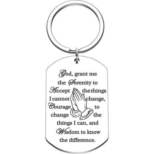 Christian Keychain Serenity Prayer Gift Sobriety Recovery Gifts for Woman Men Teen Boy Girls Religious Gift Jewelry for Him Her