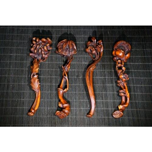 8"China Folk Collection Old Boxwood Plum, Orchid, Bamboo and Chrysanthemum Four wishful things Implication good Office Ornaments