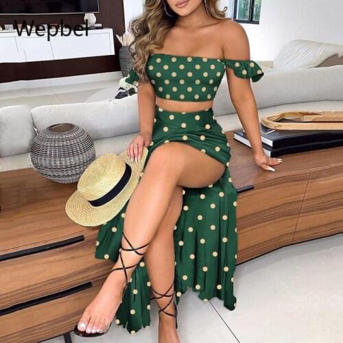 Wepbel Summer Dress Sets Women Slim-Fit Bohemian Printed Tops High Waist Skirts Mid-Length Retro Tube Crop Top Suit 2pcs Outfits