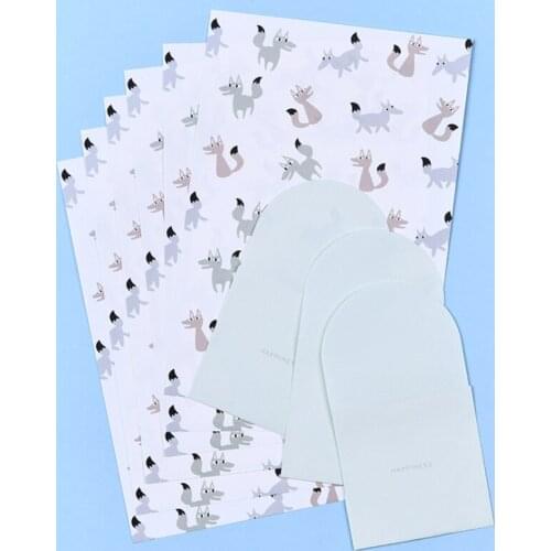 1 Set Kawaii Lucky Fox Envelopes Letter Paper Set Cute Confession Love Letter Creative Letterhead 6 Letter Paper + 3 Envelopes