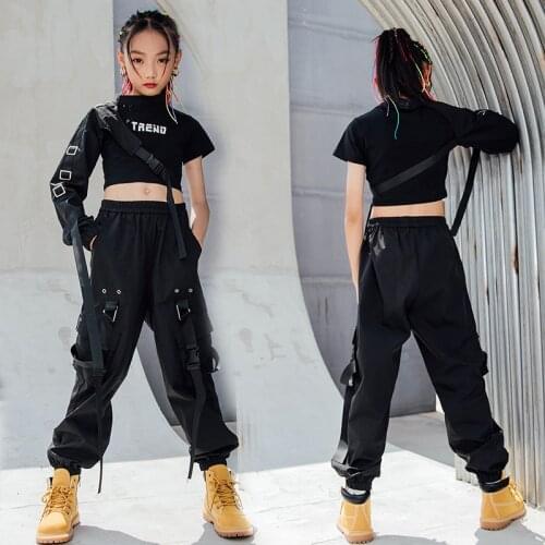 Girls Jazz Dance Costumes Kids Street Dance Performance Stage Outfit Child Black Cool Hip-Hop Suit Catwalk Show Clothes