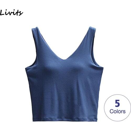 Tank Tops For Women With Chest Pad Croptop Camisole Tube Vest Sando V Neck Sleeveless Sexy Casual Plain Trendy Korean SA1261