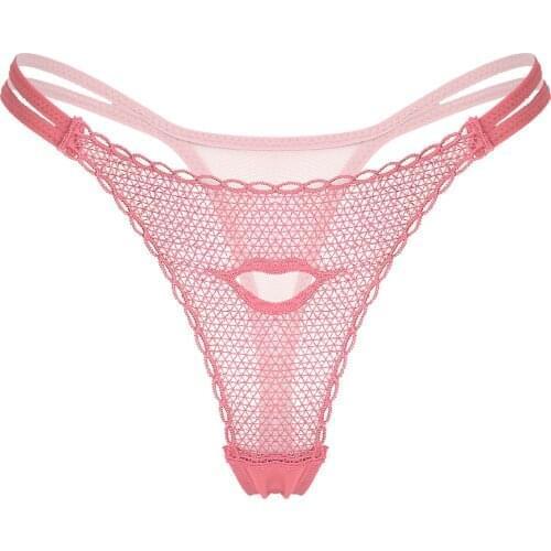 Womens See-through Hollow Out Underwear Embroidery T-back Thongs Briefs Low Waist Elastic Waistband Underpant Lingerie Panties