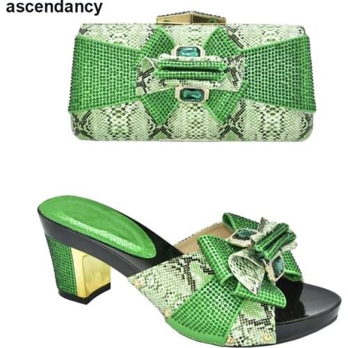 New Matching Shoes and Bag Set Decorated with Rhinestone Shoes and Bag for Party Wedding Open Toe Pumps Italian Shoes and Bag