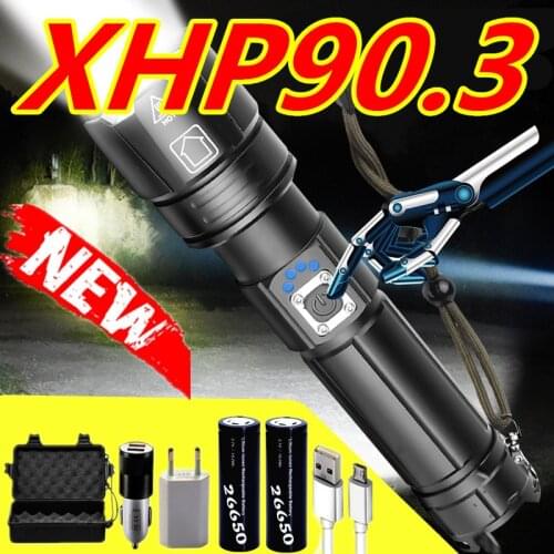 2021New Year Gift XHP90.3 Newest most powerful led flashlight 600000LM usb Zoom Tactical torch xhp70 26650 Rechargeable battery
