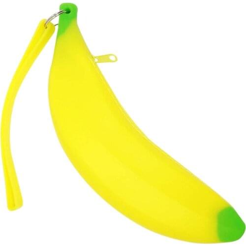 Novelty Yellow Banana Silicone Pencil Case Stationery Storage Pencil Bag Dual Coin Purse Key Wallet Promotional Gift Stationery