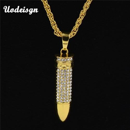 Uodesign Necklace Men Gold Crystal Bullet Pendant Rock Perfume Alloy Fashion Hiphop Link Chain Long Chain Necklaces