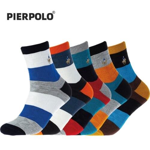 PIER POLO Socks Men New Design High Quality Brand Cotton Happy Crew Socks Winter Autumn Business Embroidery Socks