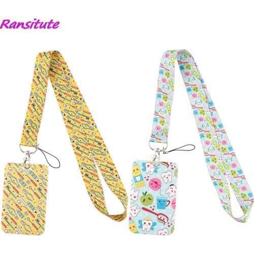 Ransitute R2192 Dental Care Equipment Tooth Card Holder ID Holder Bus Card Holder Staff Card Lanyard For Key Phone DIY Hang Rope