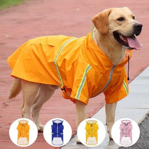 Large Dog Raincoat Ajustable Pet Waterproof Clothes Lightweight Rain Jacket Poncho Hoodies with Strip Reflective