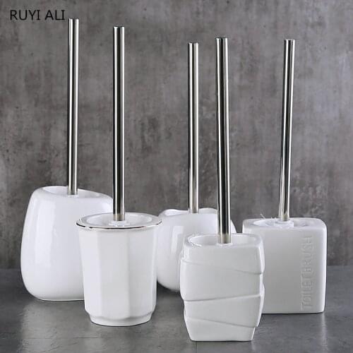 Ceramic Base Toilet Brush Bathroom Accessories Cleaning Brush Stainless Steel Handle Cleaning Tool Set