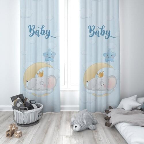 Curtains Children 3D Printed Decorative Items Home Childrens Room Light Blue Baby Moon Elephant Star Model 171