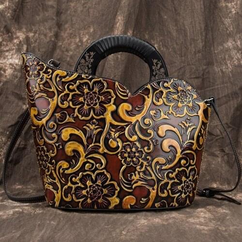 Retro Luxury Handbags Women Bags Designer Bucket Bag 2021 New Genuine Leather Casual Tote Embossing Large Capacity Shoulder Bags