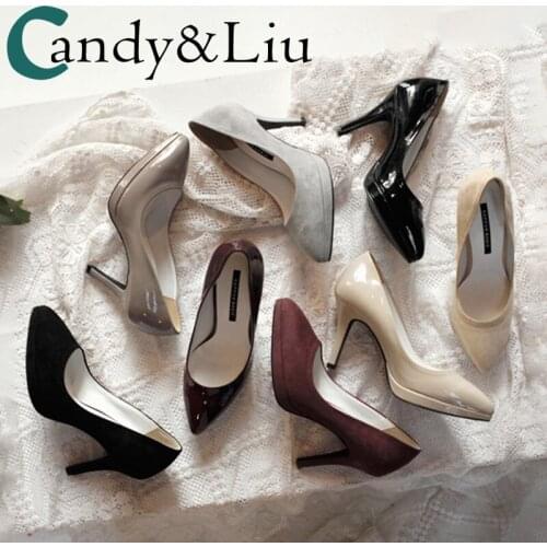 Women Shoes High Heels Fashion Waterproof Platform Pointed Toe Bright Shallow Professional Workers Office Lady Pumps