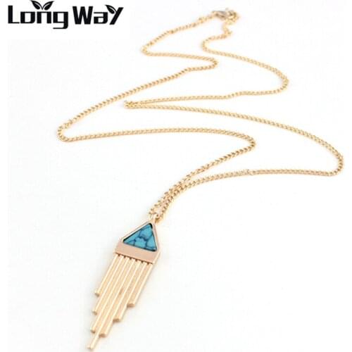 LongWay Party jewelry Trendy Gold Color Jewelry Unique Geometric Stone Beads Necklaces for women Accessories Bijoux SNE160230