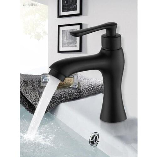 Vanzlife Black Basin Single Cold Faucet Nordic Retro Bathroom Washbasin All Copper Single Hole Vertical Washbasin Faucet