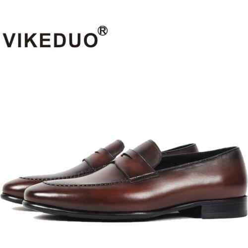Vikeduo 2019 Handmade Vintage Italy Original Design Fashion Luxury Wedding Dress Party Genuine Leather Flat Mens Loafer Shoes