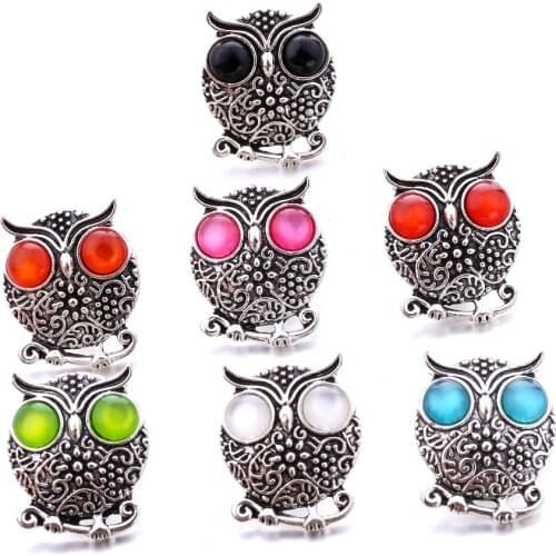 Vintage Owl Ginger Snap Button Jewelry Rhinestone 18MM Metal Buttons DIY Snap Button Bracelet Necklace Jewelry for Women Gift