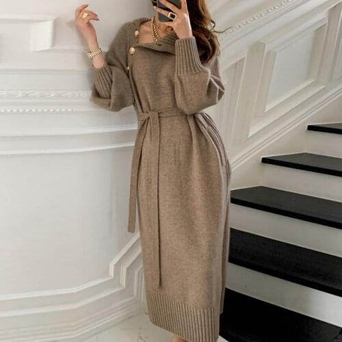 Knitted Solid Thick Korean Style Pollover Sweater Dress Women 2021 Winter Casual Warm Autumn Woman Jumper Dresses New Vestidos