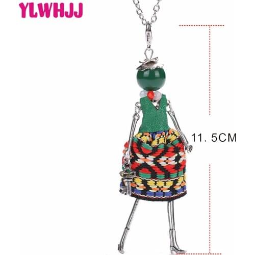 YLWHJJ new cute women dress colorful long chain doll pendant necklace girl fashion statement jewelry baby princess maxi necklace