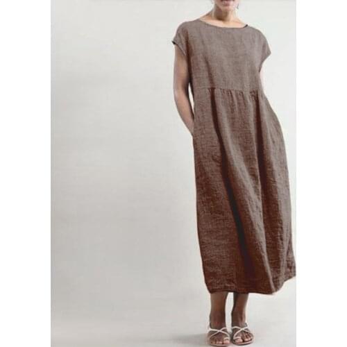 Casual Women Summer Solid Color Short Sleeve Baggy Beach Shift Kaftan Midi Dress new kpytomoa robe longue